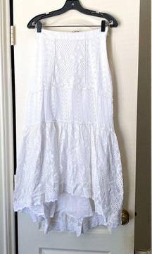 LoveShackFancy Skirt Sisto Eyelet Floral Crochet Hi-Lo Lace True White 0 NWT