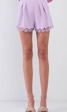 Lavender Scalloped Lace Trim High Waisted Shorts Medium