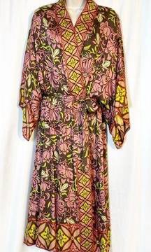 Haute Hippie Reversible Floral Print Kimono Robe Duster Dress Cover Up Bohemian