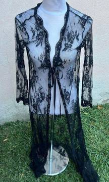 Medium black lace tie up long lingerie gown