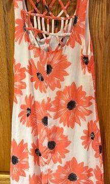 NEW Bold Coral Floral Daisy Sleeveless Back Cutout Lined Mini Dress Size Small