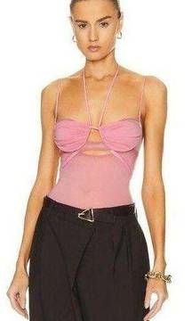 NENSI DOJAKA Draped Double Bra Bodysuit in Blossom Large New Womens Cami Corset