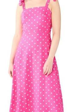 Draper James Polka Dot Midi Dress Adjustable Tie Bows Straps Pink White Medium