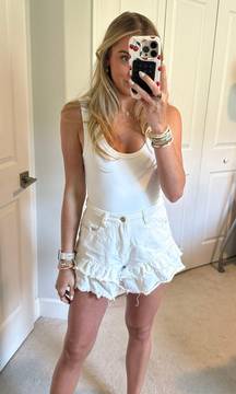 White Ruffle Denim Shorts