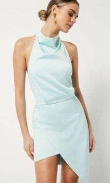 ELLIATT Camo Asymmetric Satin Cocktail Dress in Seafoam Size Large