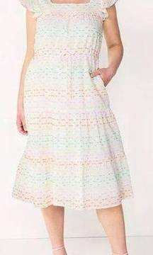 Draper James white rainbow dot cotton midi sundress size medium