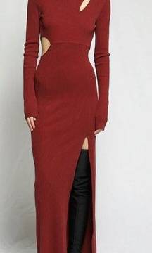 THE RANGE NYC x Intermix mass ribbed carved maxi dress NWT berry