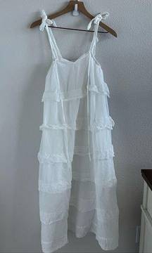 Moonsea White Boho Flowy Coastal Maxi Dress Neutral Minimalist Small
