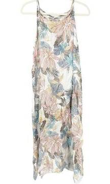 Lungo L'arno Women 100% Linen Beachy Leaf Floral Tropical Print Dress Size S