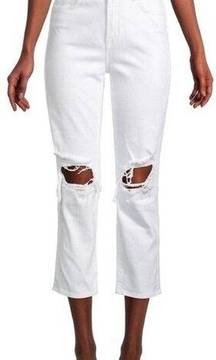 NWT L'AGENCE Audrina High Rise Straight Jean in Blanc Worn Destruct - Size 32