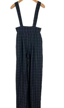 Black Windowpane Wide Leg Rochelle Suspender Pants M Medium (6-8)