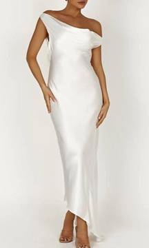 YVETTE Slip Maxi Dress With Asymmetrical Hem - White