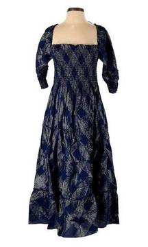 NWT Hill House Nesli Nap Dress in Navy Glitter Check Smocked Midi XS