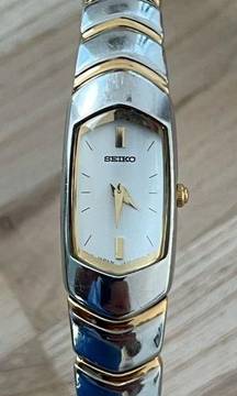 Seiko Rare Vintage Ladies Watch Curved Crystal White Dial Two-Tone Bracelet