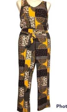 Bobbie Brooks Size M Floral Patchwork Tie Waist Jumpsuit NEW