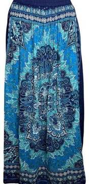 Studio West Skirt Womens Small Blue Printed A-Line Casual Boho Bohemian Hippie