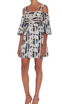 ALEXIS Blue & White Floral Stripe Cut Out Dress XS