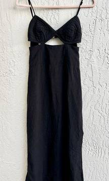 NWT Vix Paula Hermanny Solid Francis A-Line Midi Dress Black Women's Size 34 / 0