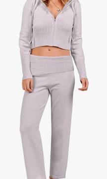 ANRABESS Women's Two Piece Outfits Sweater Sets Zip Up Hooded Tops and High Waist Wide Leg Skinny Pants Tracksuit  Sets