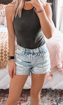 Blue Light Washed Distressed Jean Shorts 