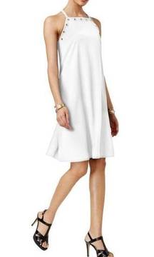 "ALFANI" WHITE STUDDED NECKLINE SHIFT SWING TRAPEZE DRESS SIZE: 6 NWT