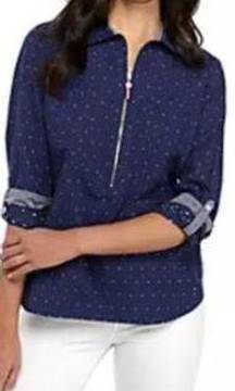 Tommy Hilfiger Women's Americana Dot Popover Top Blue Size S