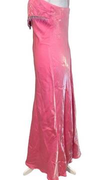 Faviana Pink Beaded Shiny Satin Floor Length Formal Dress 7/8