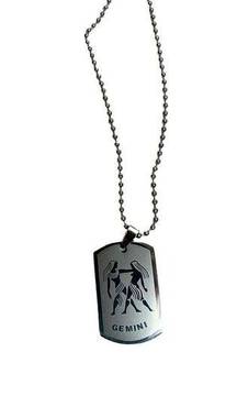 Gemini zodiac silver dog tag necklace