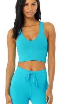 Alo Crop Real Bra Tank Top in Aqua Blue