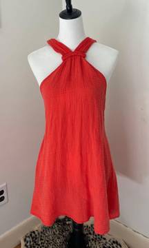 Orange Red Gauze Halter Neck Mini Dress