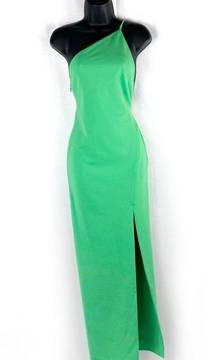 SOLACE LONDON Green Petch Maxi Dress Asymmetric One Shoulder Thigh Slit US 0