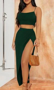 Green High Slit Maxi Skirt