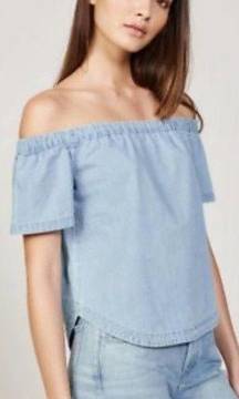 3x1 NYC Clark Off The Shoulder Shirt Denim Chambray Valley Blue Size US Small