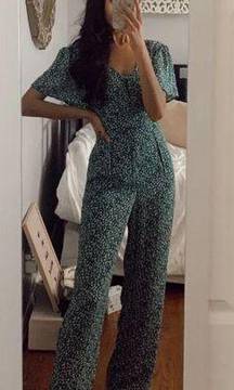 Francesca’s Green Floral Jumpsuit