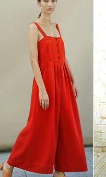 Steven Alan Caravan Jumpsuit Womens S Red Orange Wide Leg Culotte Button Front