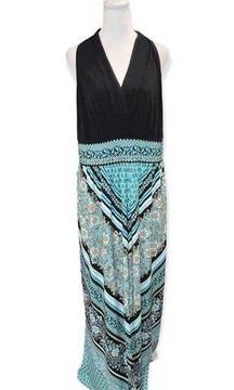 London Style Collection Woman Black Turquoise Sleeveless Maxi Dress Size 14W