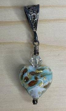 Art Glass Multi Colored Heart Necklace Pendant