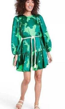 ALEXIS Women’s Green Long Puff Sleeve Tiered Dress Size XS