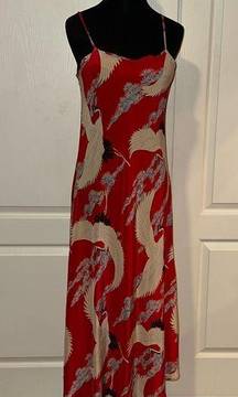 90s VTG AVANTI SILK HAWAIIAN FLORAL BIRD PRINT SLIP DRESS