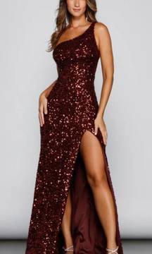 Burgundy One-Shoulder Sequin Dress