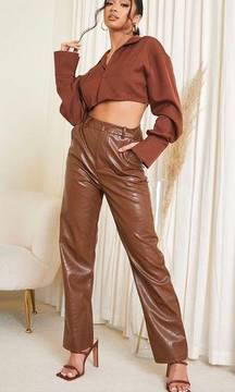 PrettyLittleThing Brown Chocolate Faux Crocodile Leather High Waist Pants size 2