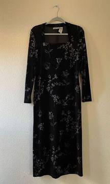 Kathie Lee collection vintage 90s velour floral midi dress size medium