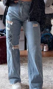 high rise dad jeans with embroidery 