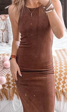 Brown High Neck Midi Dress