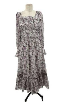 Ivy City Co Long Sleeve Gray Purple Floral Maxi Dress Size Small