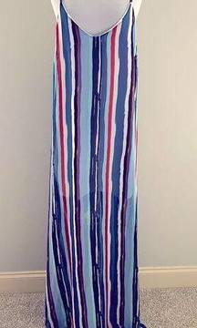 Boutique Maxi Swim Coverup in Red White Blue with 3/4 White Slip