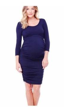 Ingrid & Isabel | Ruched Stretch Shirred Maternity Dress | Small | Navy Blue