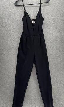 French Atmosphere Women's Jumpsuit Solid Black Plunge Cutout Size Medium pants