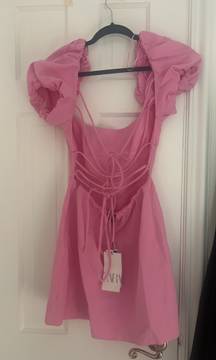 Pink Puff Sleeve  Dress