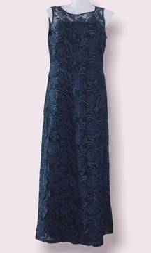 Ellen Tracy Gown Lace Maxi Dress Navy Plus Size 16